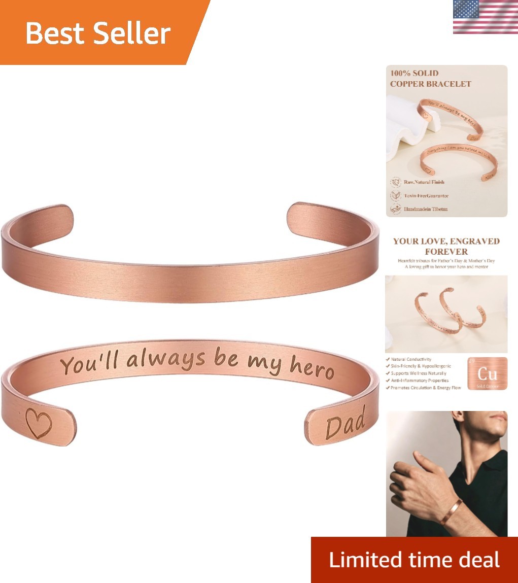 Engraved ‘Always & Forever’ Copper Cuff Bracelet – Adjustable Gift for Him/Her
