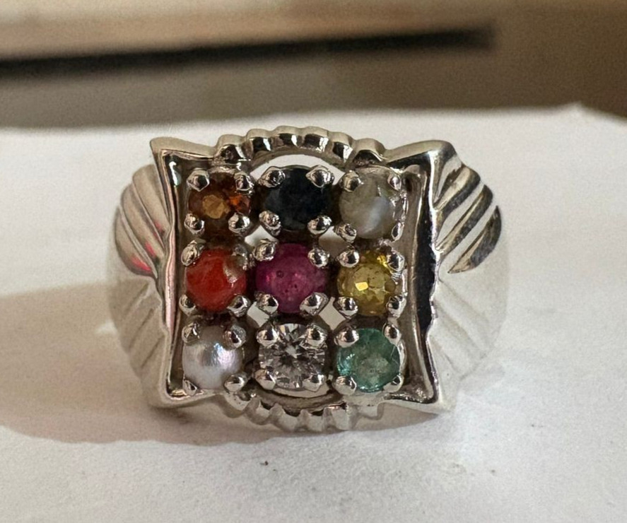 Navratna 9 Stone Gemstone 925 Sterling Silver All Size Available Unisex Ring