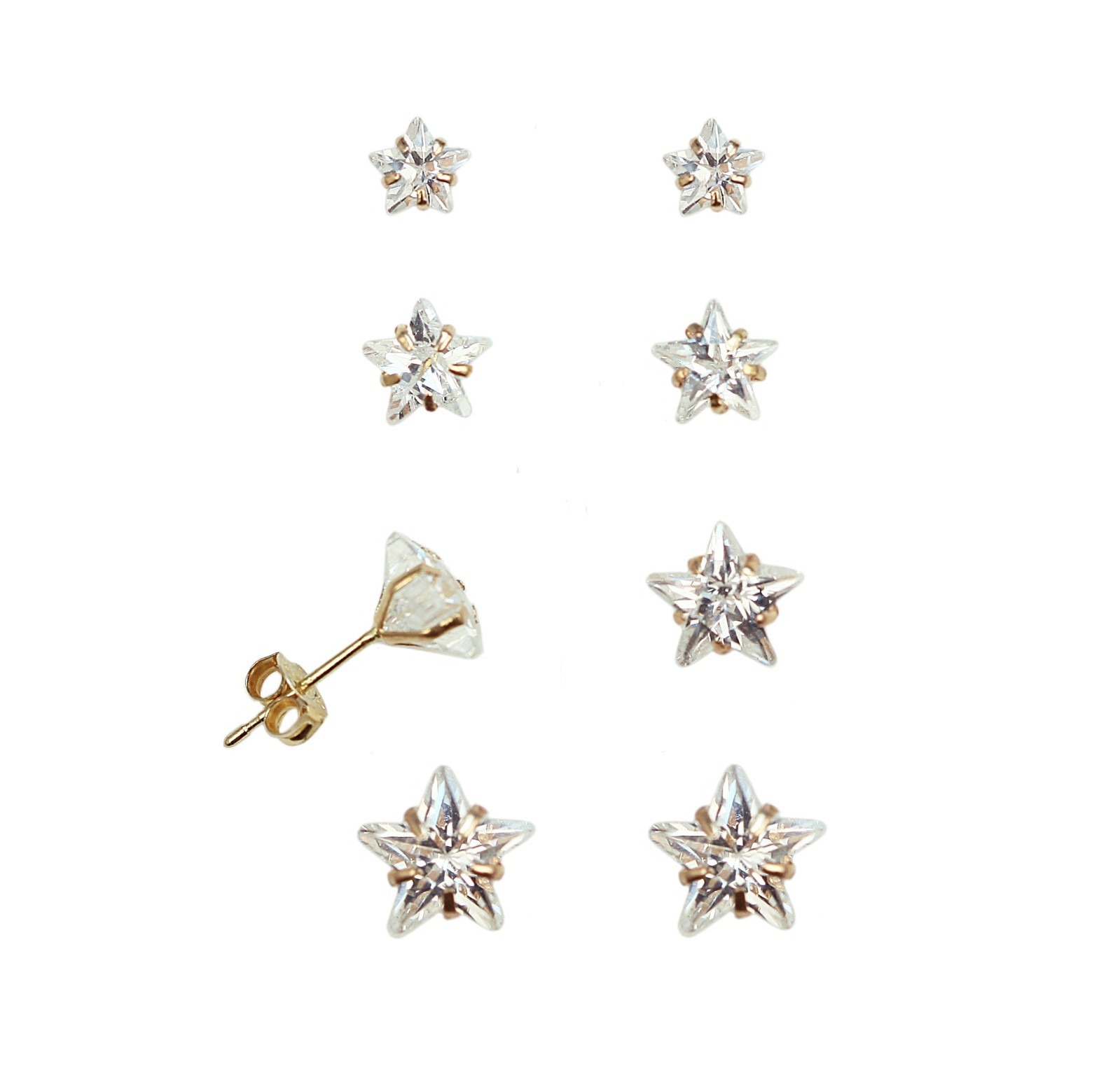 14K Yellow Gold Star Cubic Zirconia Stud Earrings