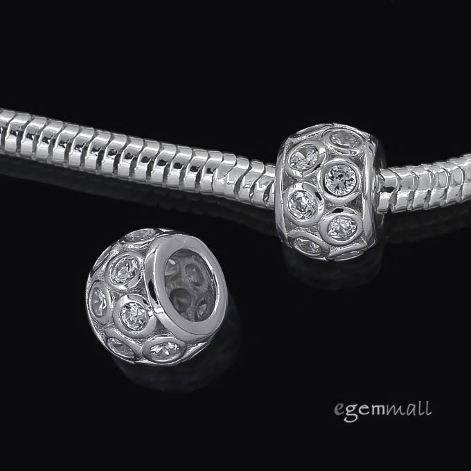 1PC Sterling Silver Clear CZ European Charm Bead 9.3mm #94331
