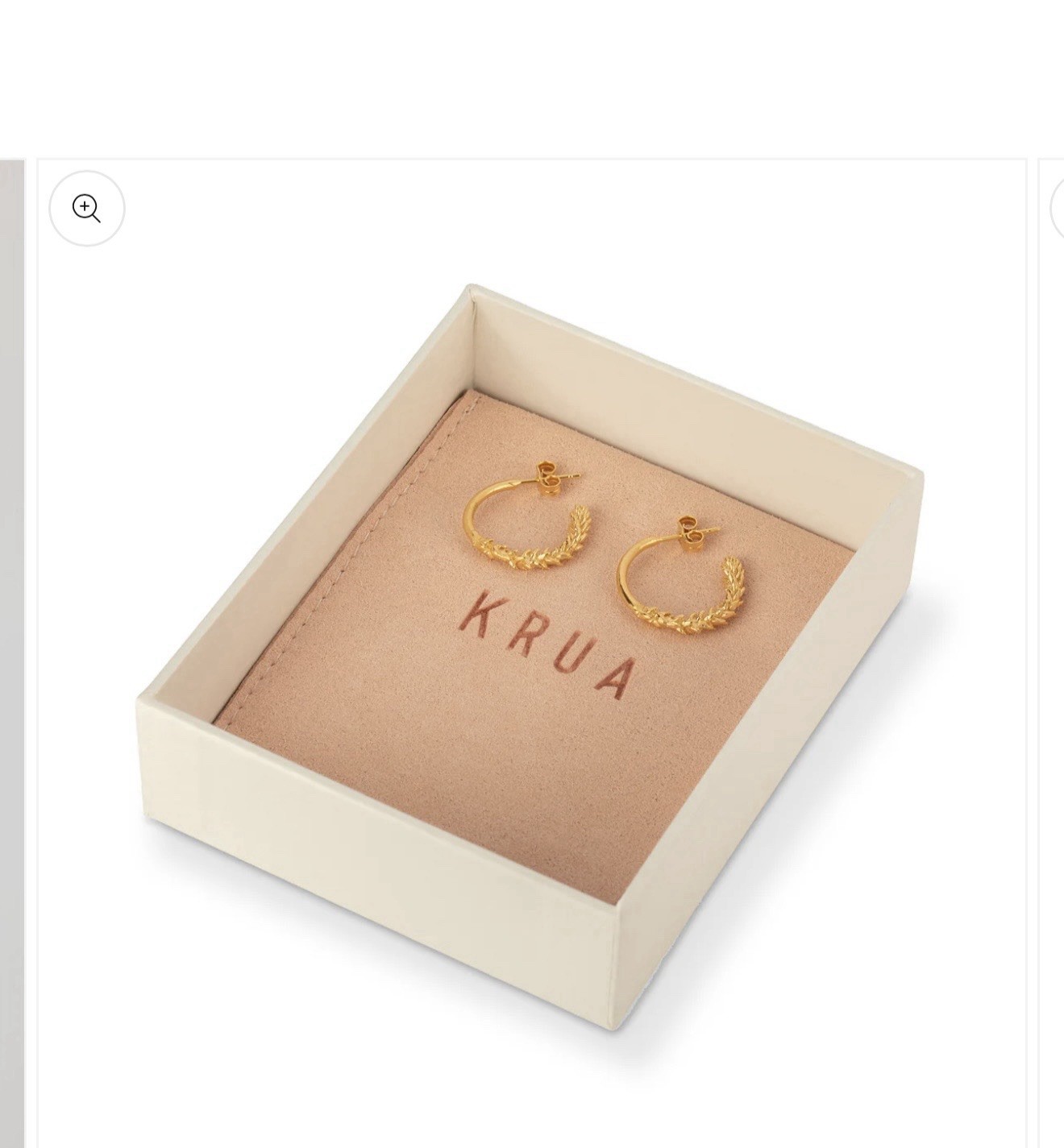KRUA Handcrafted Gold Tone Leaf Hoop Earrings Signed Butterfly Back No Stone