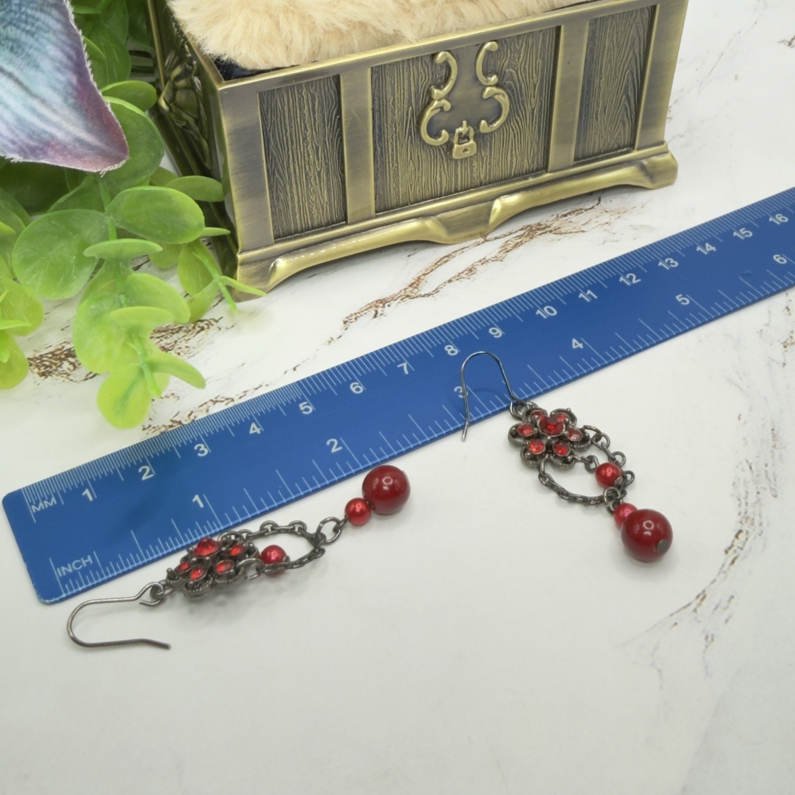 Vintage Inspired Red Rhinestone Filigree Chandelier Dangle Fashion Earrings