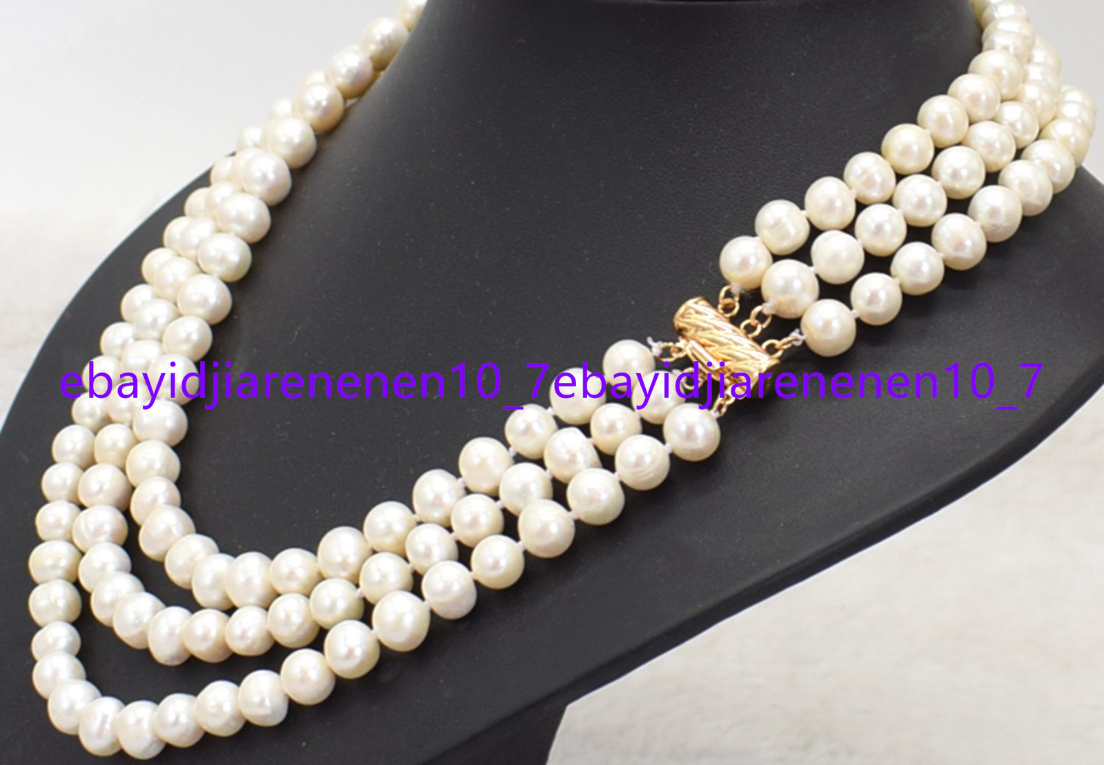 3 Rows 7-8/8-9mm White Freshwater Cultured Pearl Necklace 17-19 in