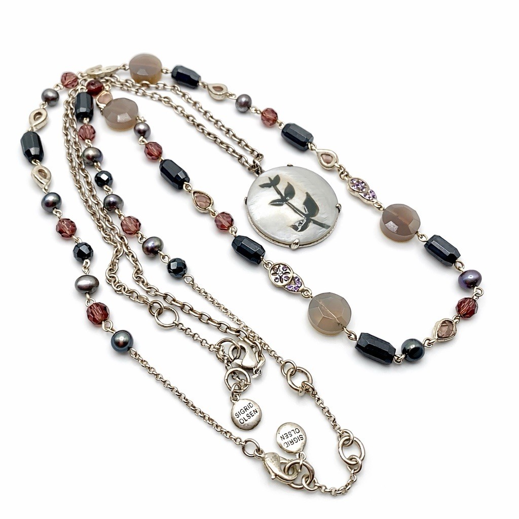 Sigrid Olsen Layered Necklace Set MOP Pendant Coastal Neutral Beaded Jewelry
