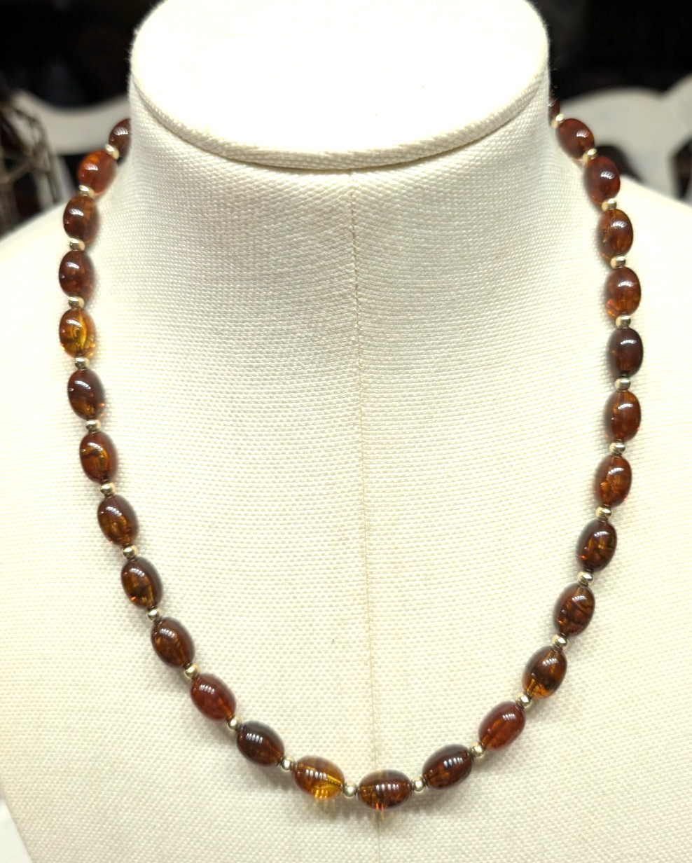 Choker Necklace Dark Amber Color Oval Beads – Secret Clasp – See Photo