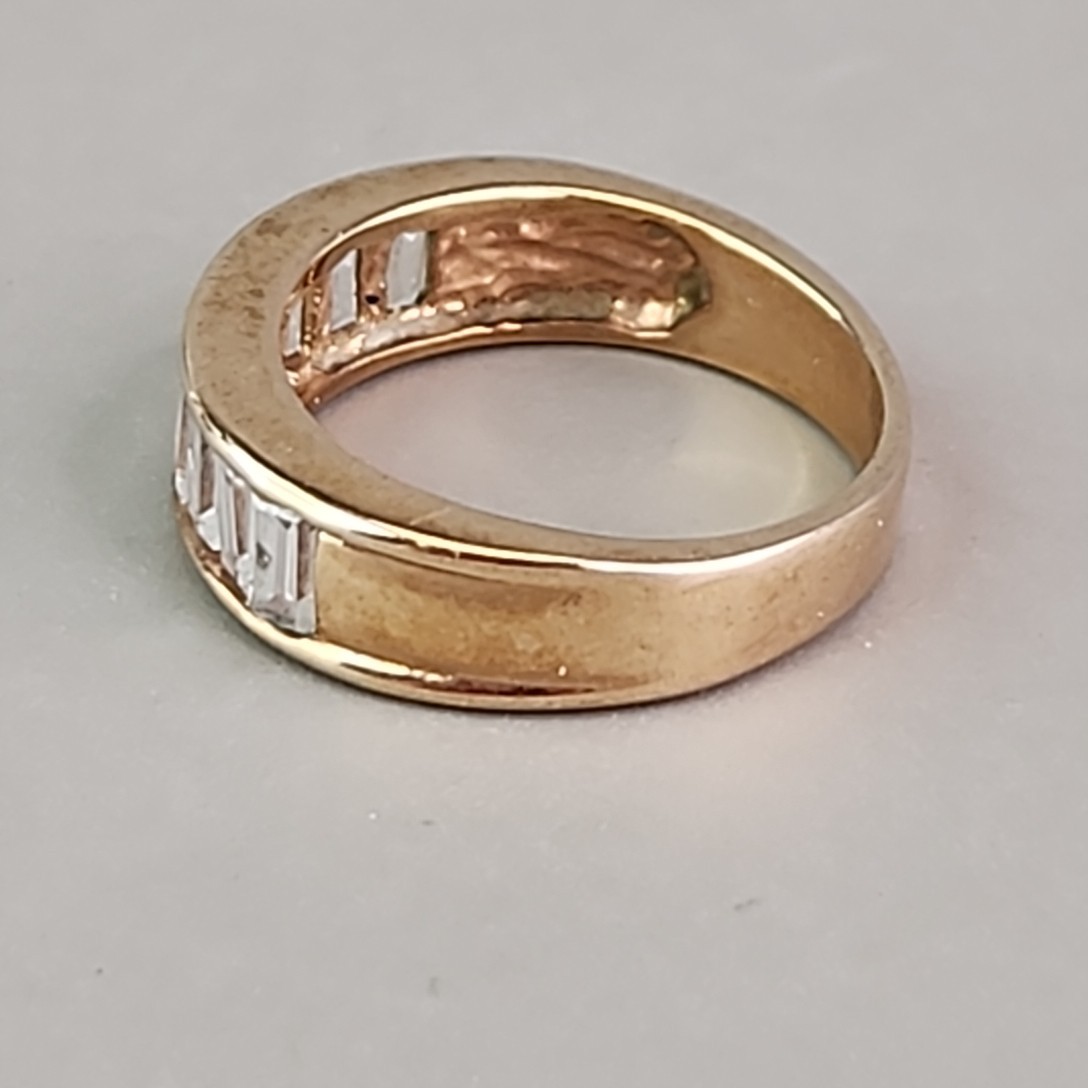 Rhinestone Baguette Ring Clear Gold Tone Small 5