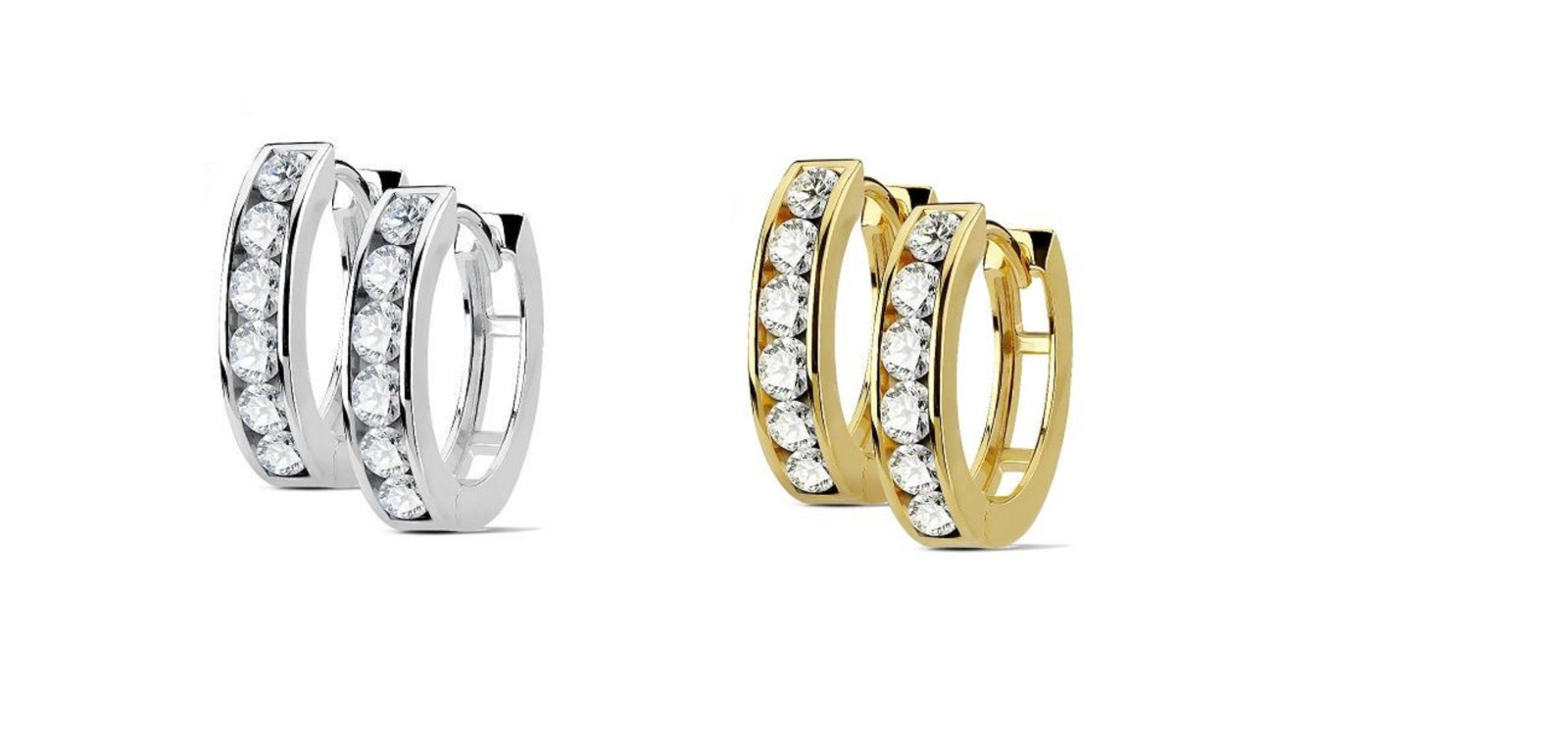 Small in Stainless Steel Gold Silver 13mm Wide Cz Huggie Hoop Earrings Set New