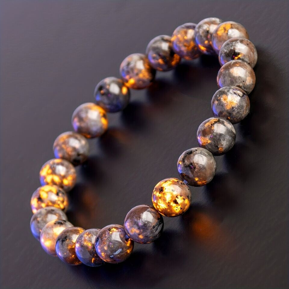 Natural Yooperlite Flame Stone 8mm Beaeded Healing UV Reactive Lucky Bracelet