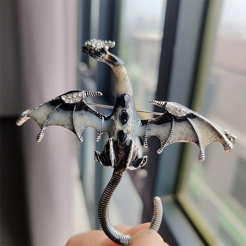 3PCS Fashion Rhinestone Enamel Dragon Little Dinosaur Brooch Pin 60x68mm