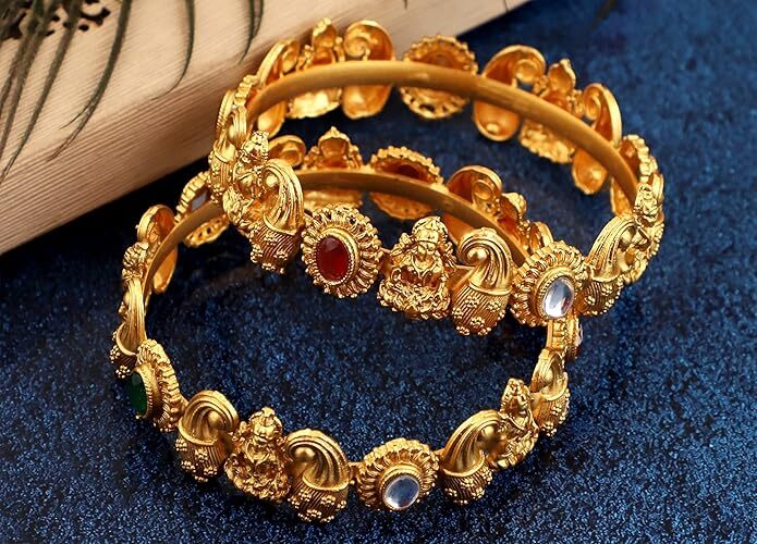 BanglesOne Gram Gold Two Ruby Potta Stone Traditional Bangles For Women