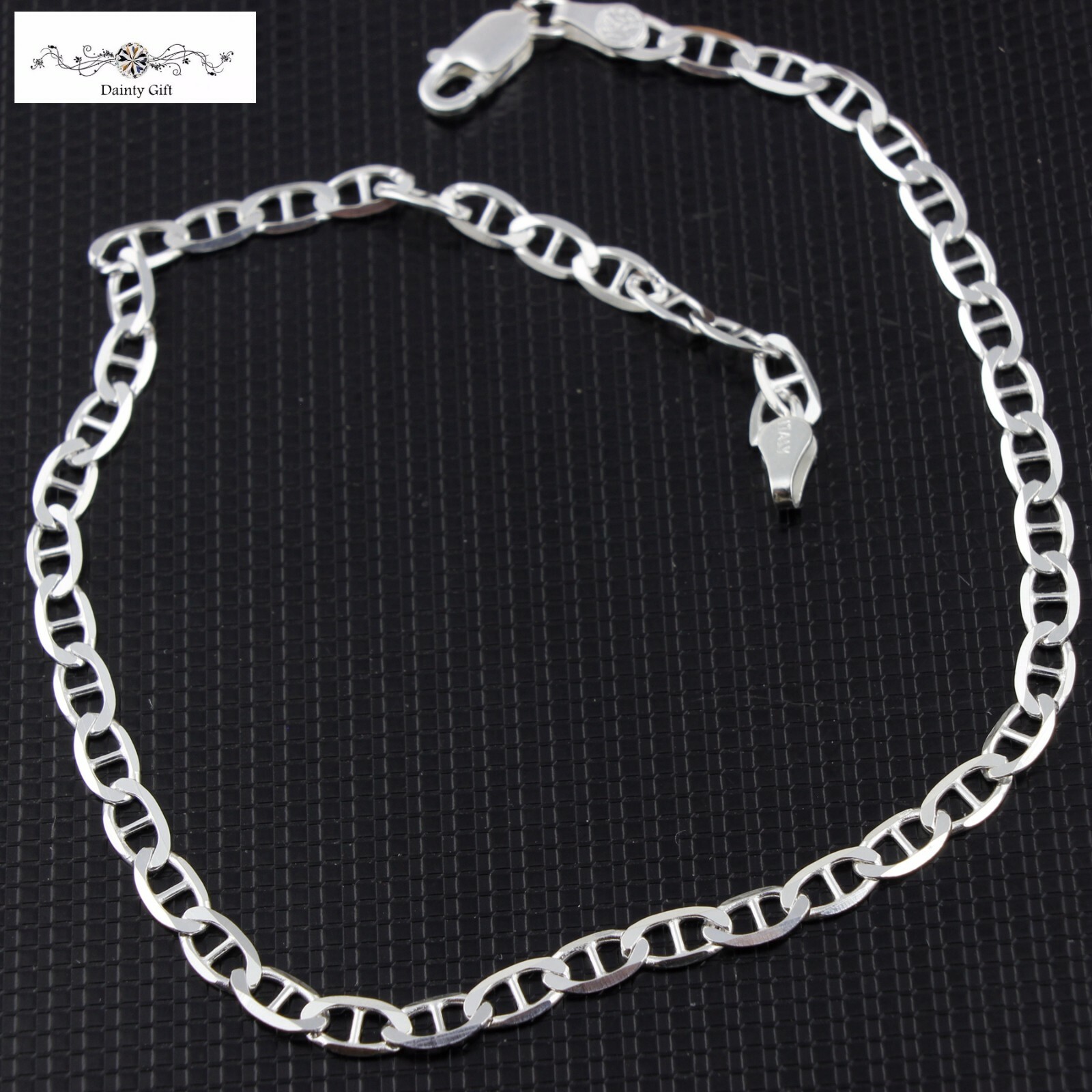 Women Girl 925 Sterling Silver 3.5 mm Mariner Link Chain Anklet Bracelet 9-10″