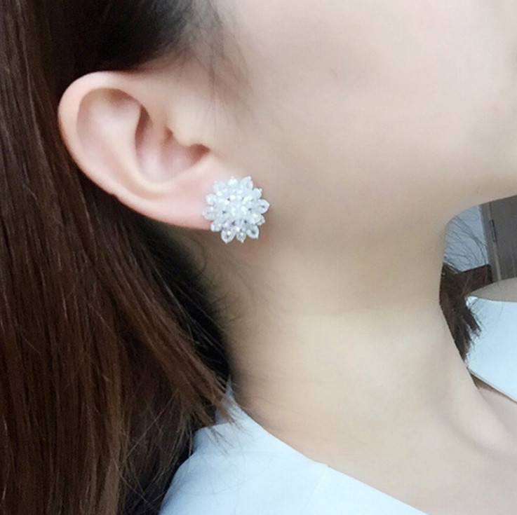 White Gold Big Size CZ Cluster Flower Snowflake Stud Earrings 20mm/0.8″ Box PE50