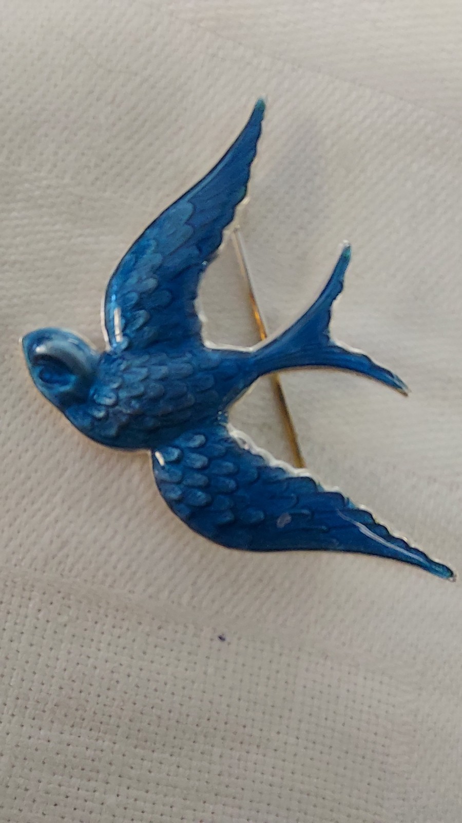 Sapphire blue bird Anne Koplik Designs pin brooch enamel guilloche very detailed