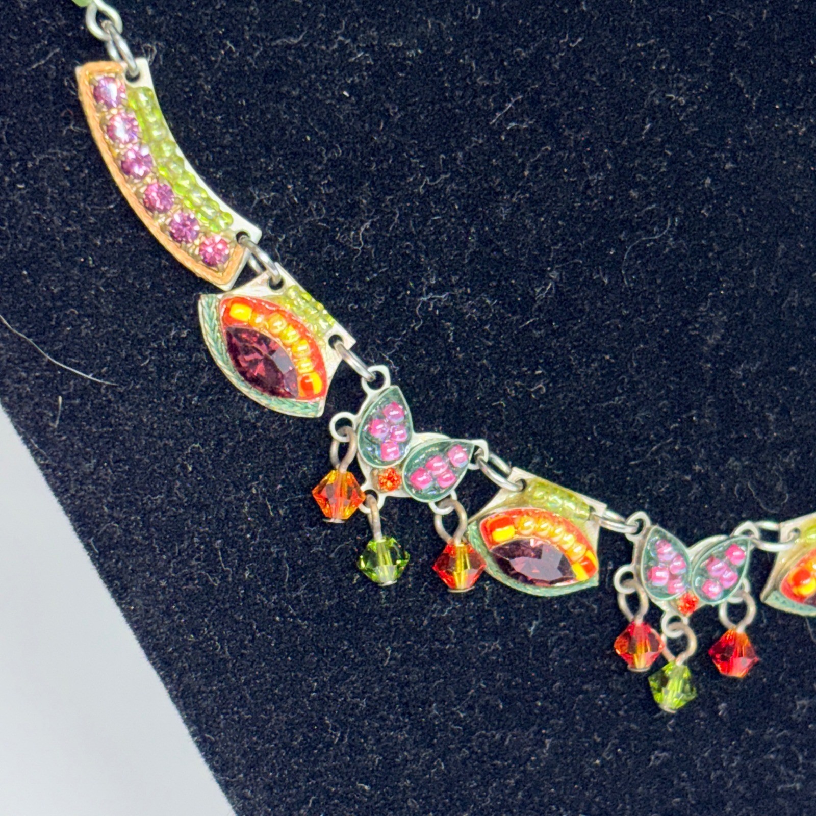 ADAYA Eye Necklace ~ Bead Mosaic by Israeli Artisan ~ Multicolor Crystals