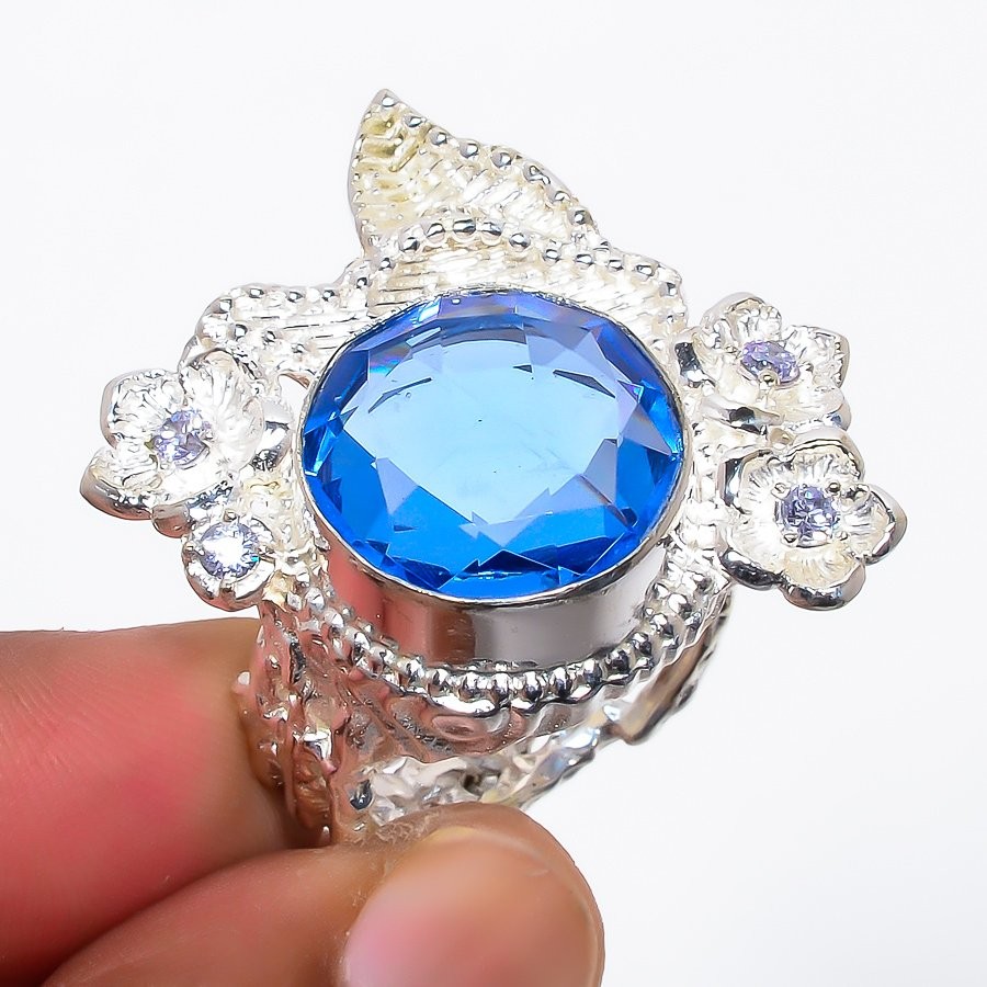 Tanzanite Quartz 925 Silver Plated Handmade Ring s.7.5 T2790