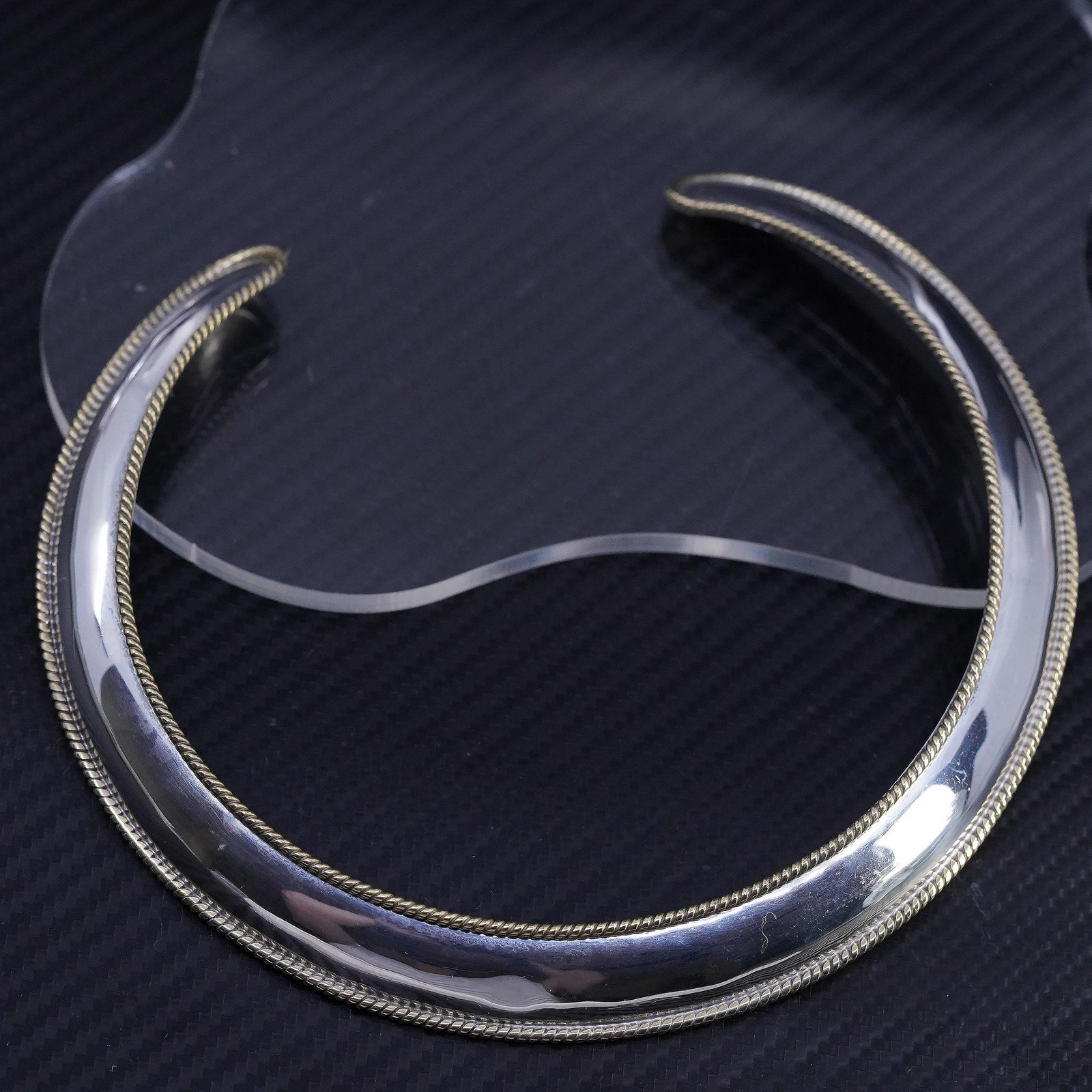 12”, Mexican sterling silver 925 dome choker collar necklace brass cable trim