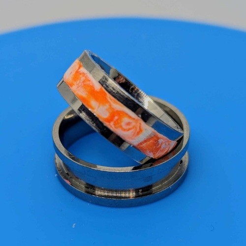 Custom Handmade Stainless Steel Ring with Marbled Clay Inset. Sizes 6-12