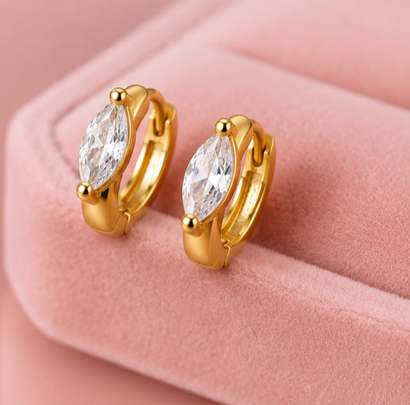 3ct Marquise Cut Simulated Diamond Huggie/Hoop Earrings 14k Yellow Gold Plated