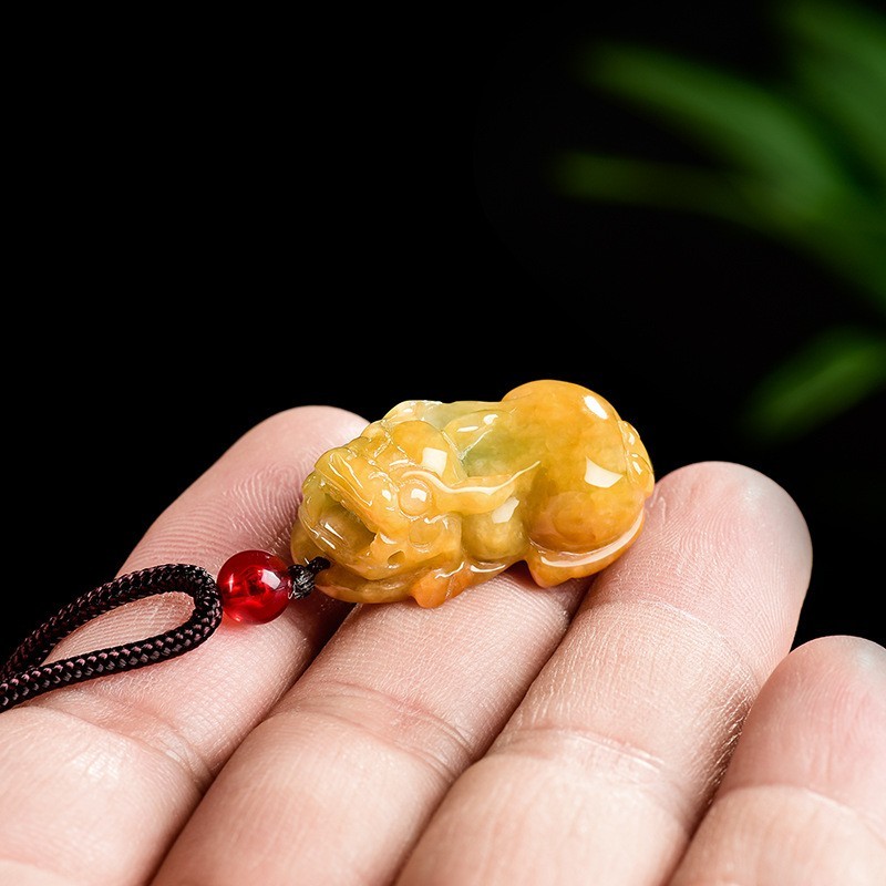 Burmese A Grade Waxy Yellow Pi Xiu Jadeite Pendant Certified Holiday Gift