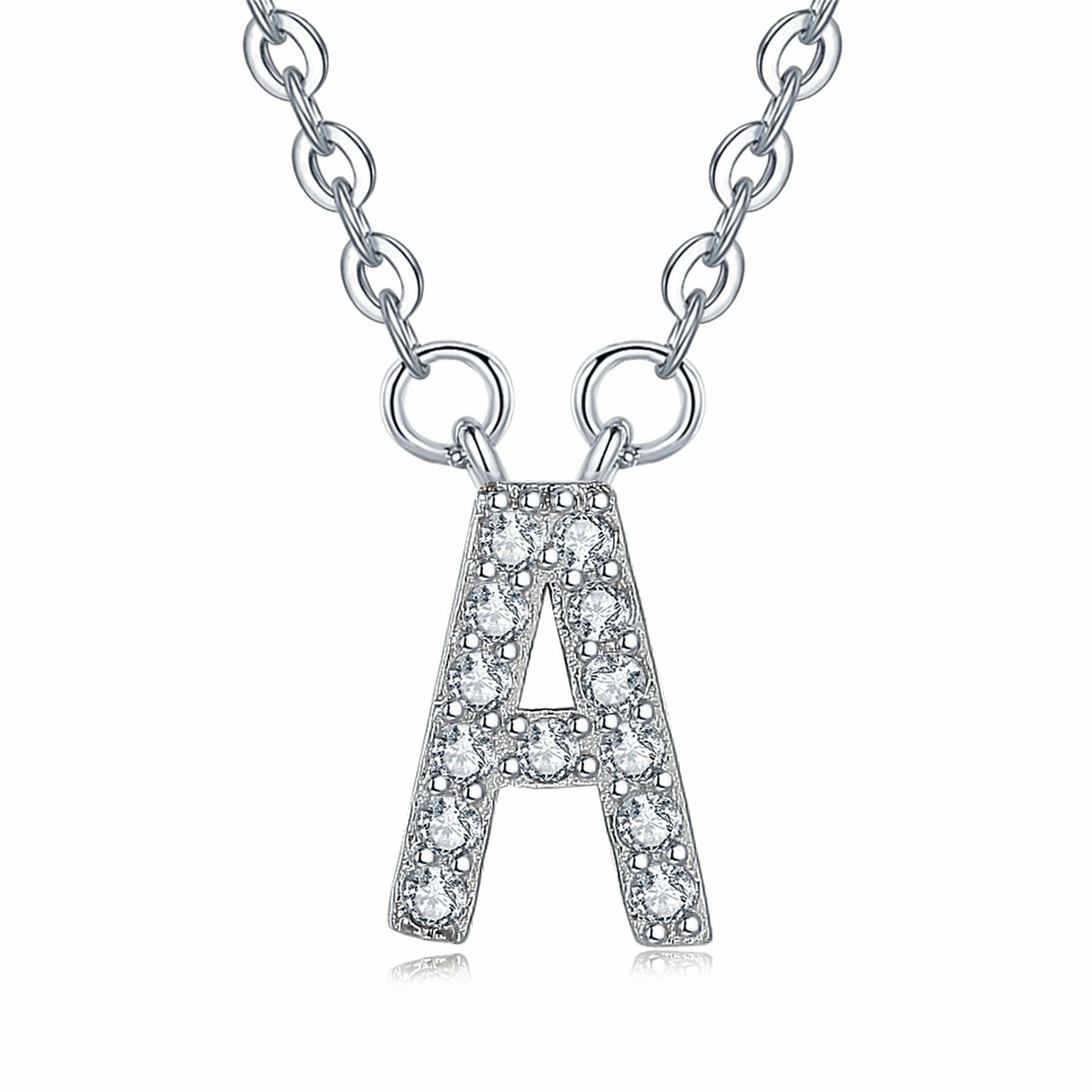 26 Initial Letter Cubic Zirconia Charm Pendant Necklace Chain Women Jewelry Gift