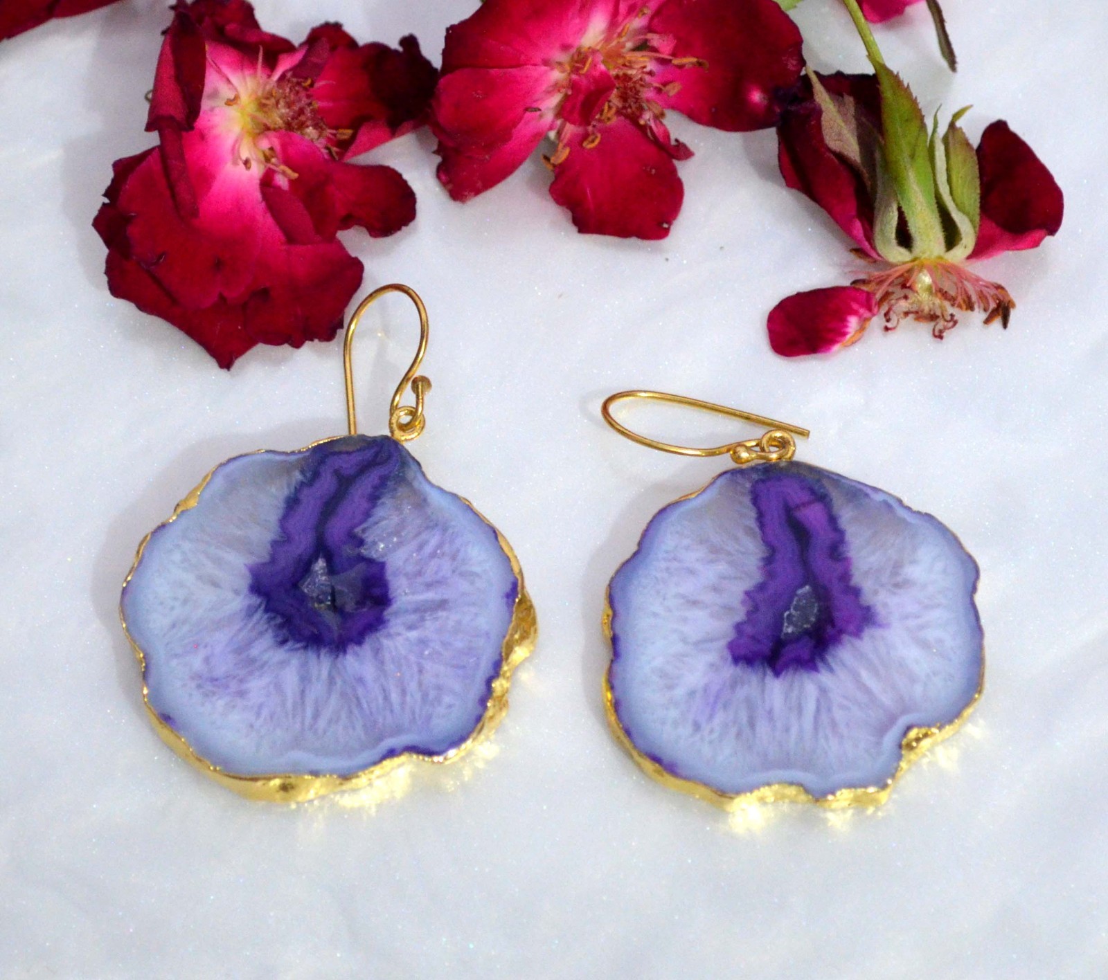 126 Cts. Natural Dyed Electroplated Purple Druzy Agate Earrings Jewelry-S24