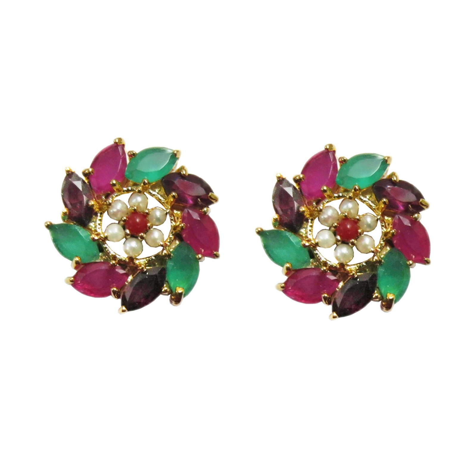 Indian traditional gold plated navratana gems earrings collection colorful party