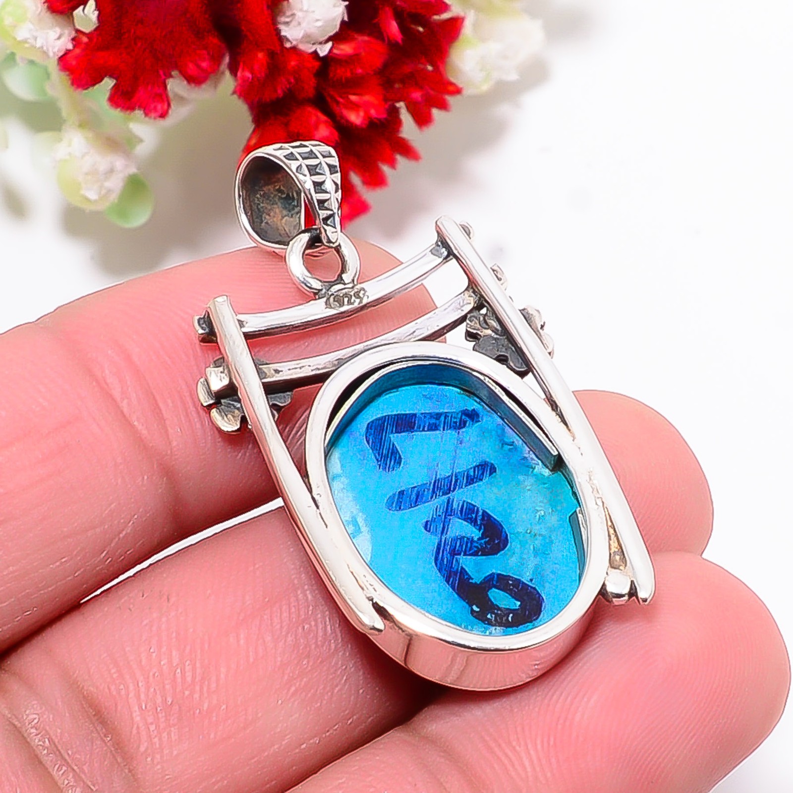 Magnesite Turquoise Designer Handmade 925 Sterling Silver Pendant 1.5″ P46611995