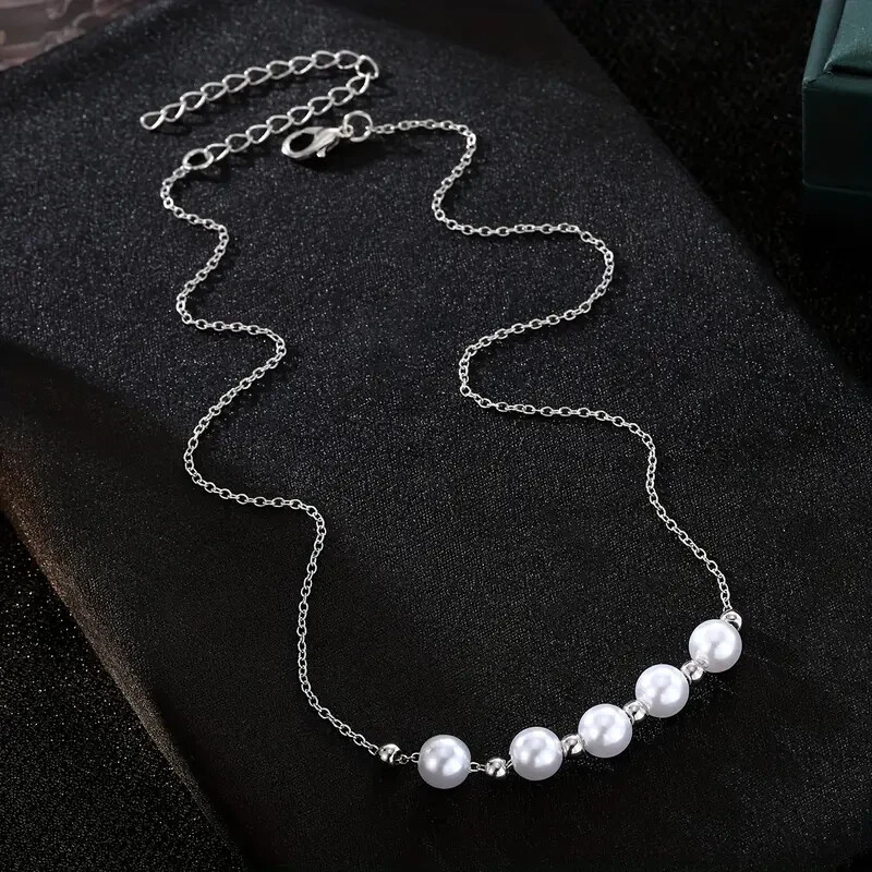 Simple Faux Pearls Necklace Adjustable Trendy Fashion Jewelry Women Gift New
