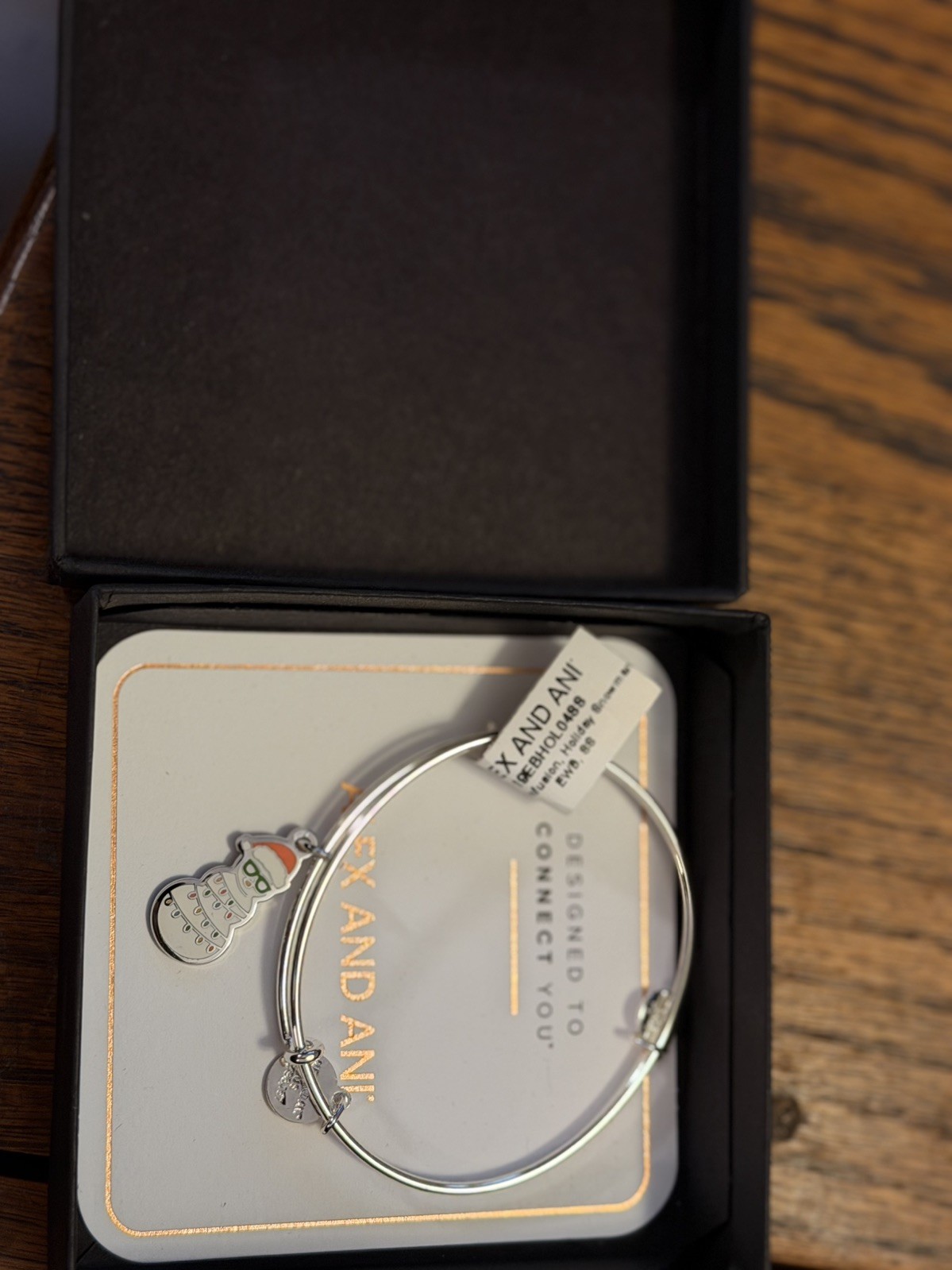 Authentic Alex and Ani Snowman Shiny Silver Expandable Charm Bangle CBD