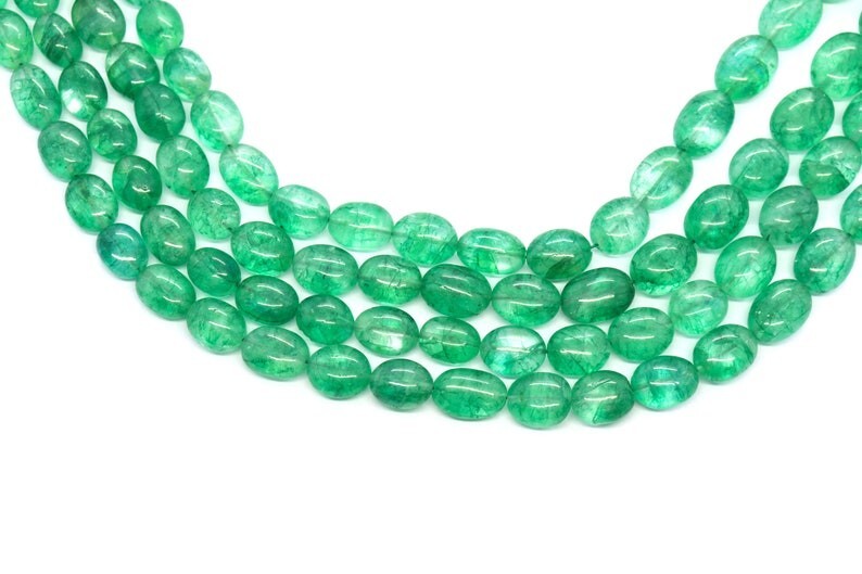 4 Layer Green Emerald Smooth Oval Shape Gemstone Beads Handmade Necklaces 18”
