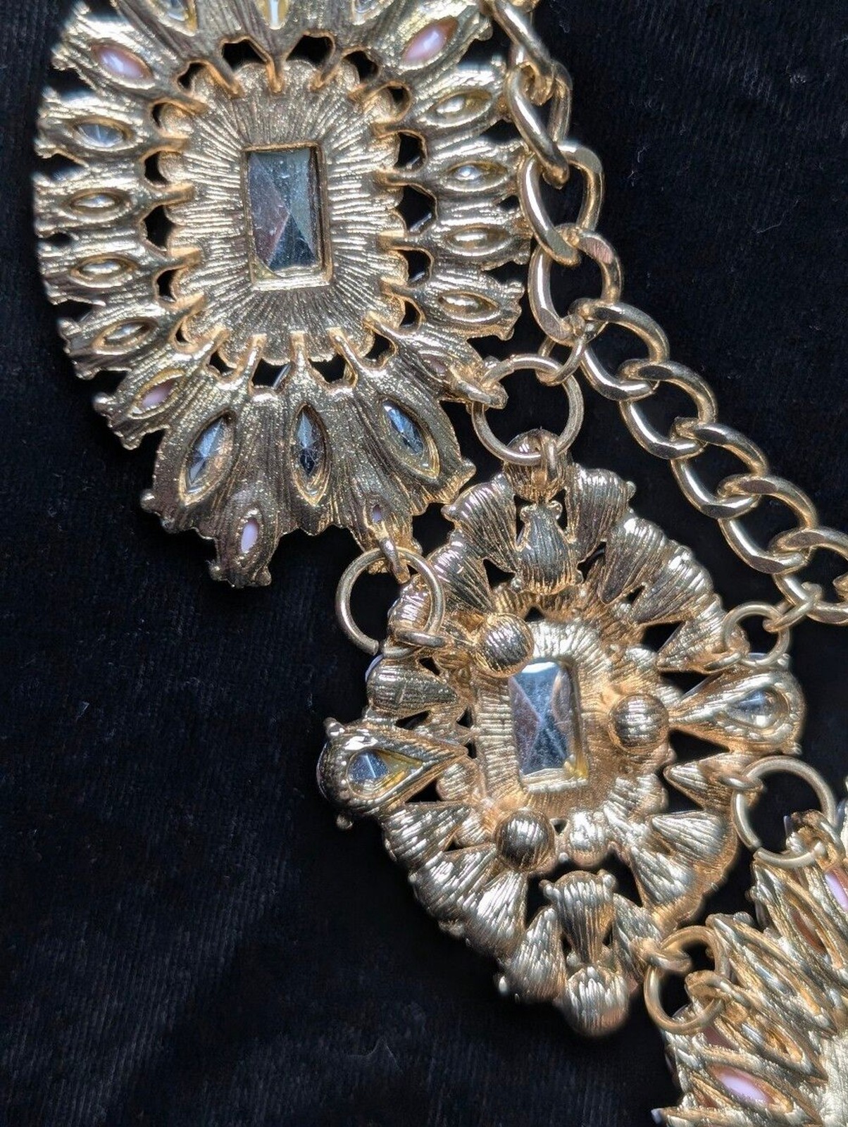 Pastel Rhinestone Statement Bib Necklace Romantic Coquette Glam Gold Feminine