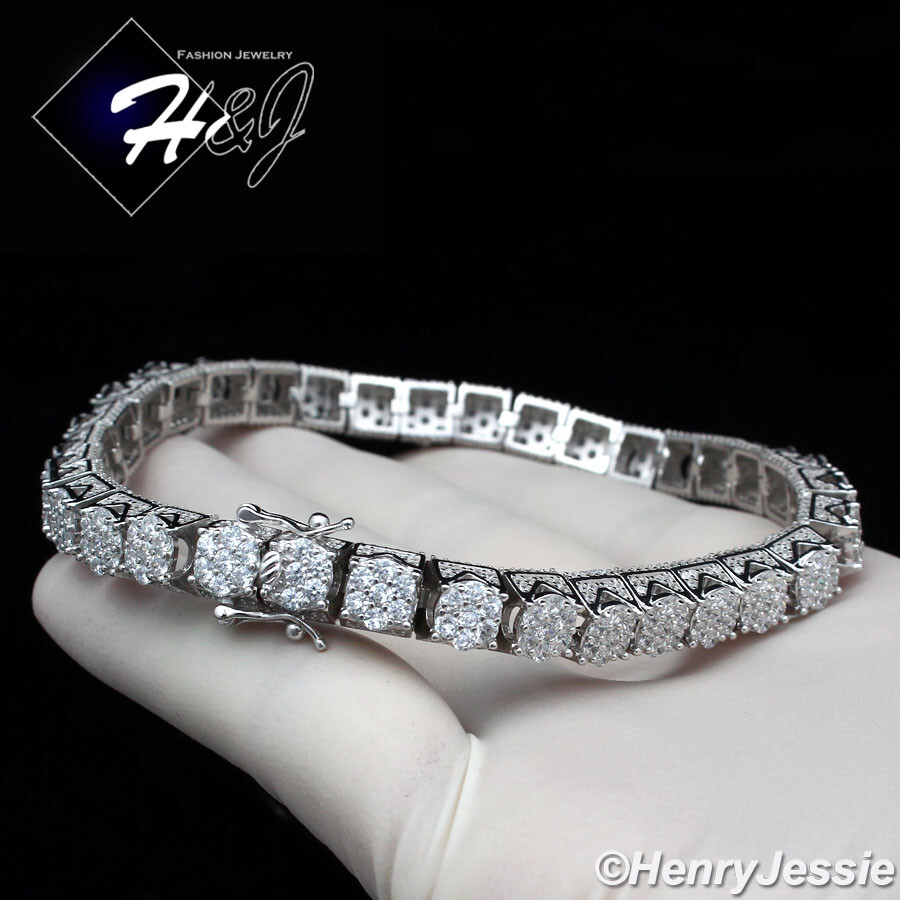 8.5″MEN 925 STERLING SILVER FULL ICY CUBIC ZIRCONIA 8MM CHAIN LINK BRACELET*SB9