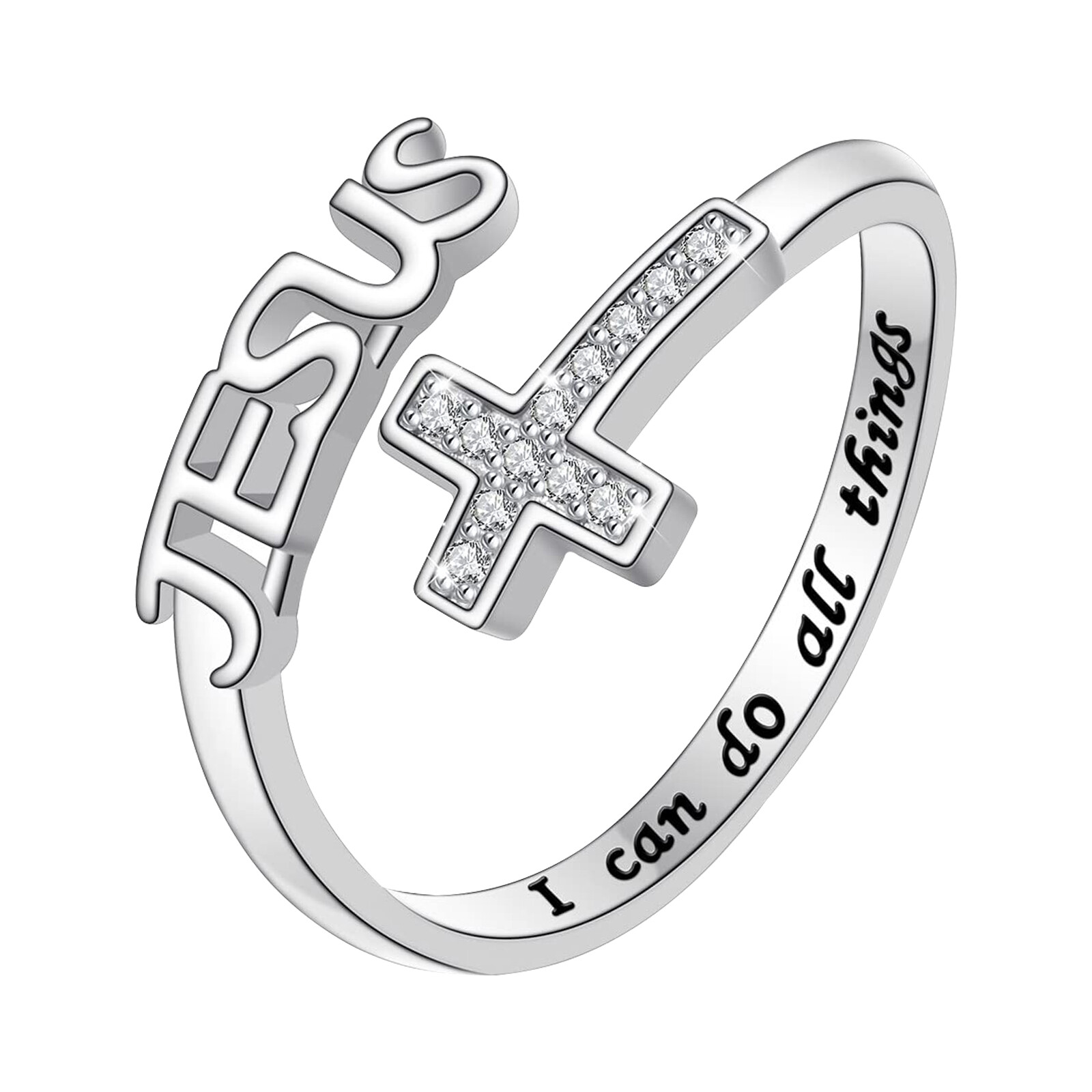Womens Engraved With ‘I Can Do All Things’ Adjustable Jesus Christian Faith Ring