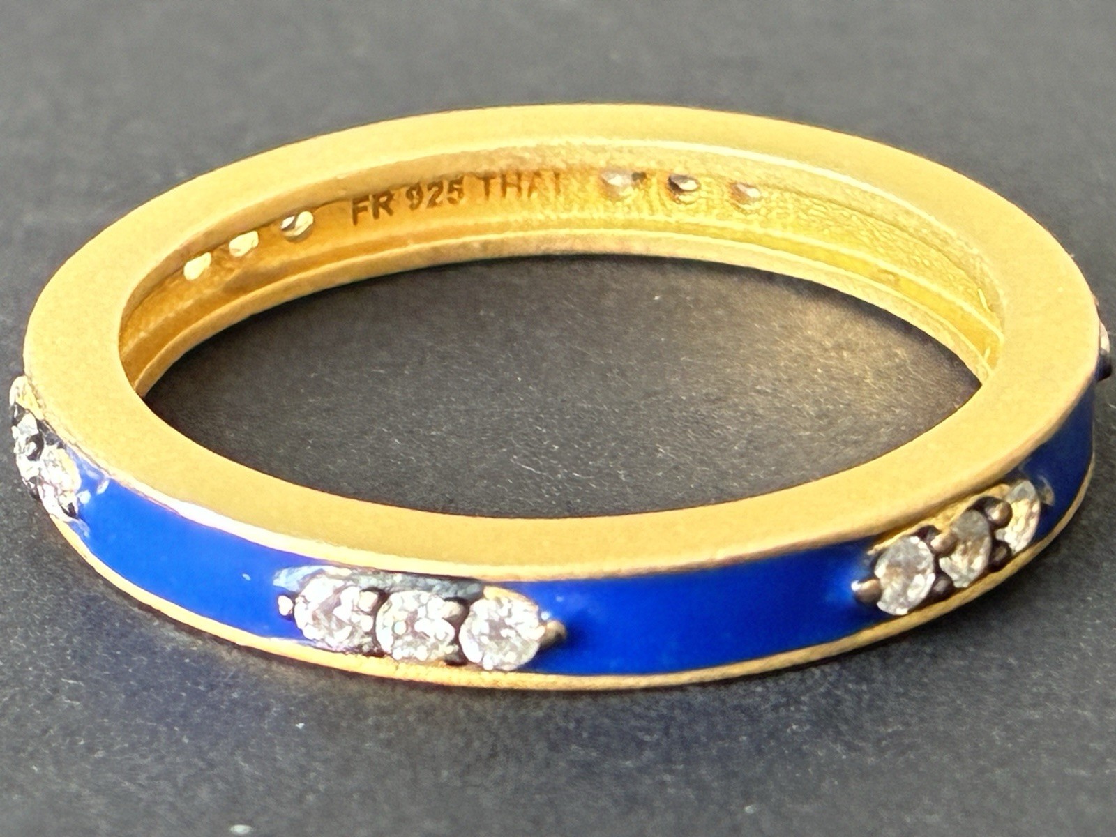 Freida Rothman Sterling Silver 925 Gold Tone Blue Enamel Band Ring Sz 8