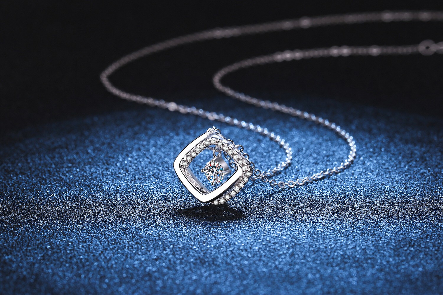 Moissanite Necklace D Color rotating square Pendant S925 Solid Silver Women