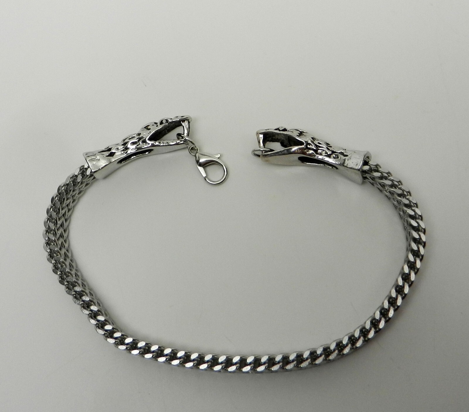 Two Snake Head Reptile 7mm Curb Link 8″ Stainless Bracelet Men’s Women’s Unisex