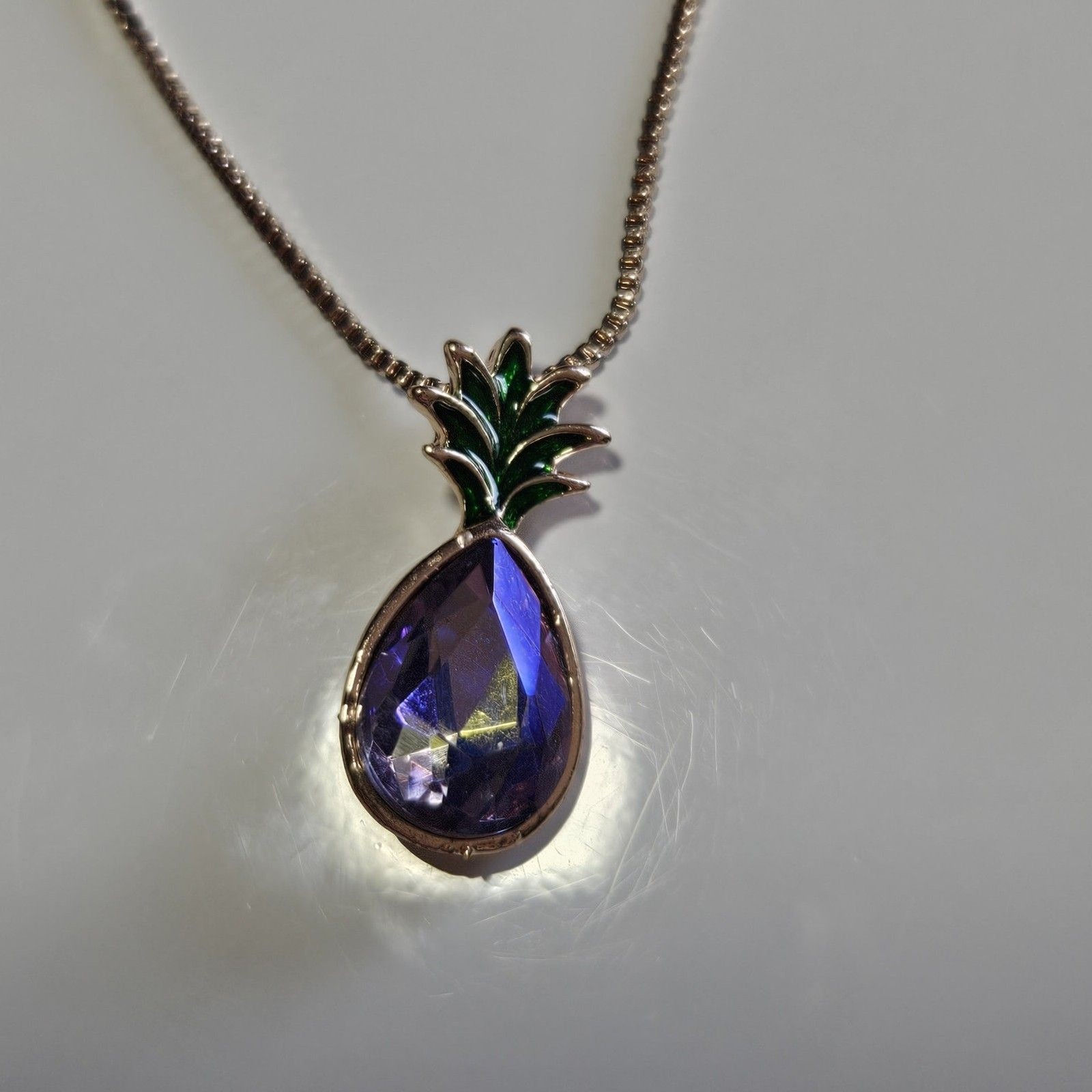 Rose Gold Tone Purple Rhinestone Pineapple Pendant Necklace 16-18″