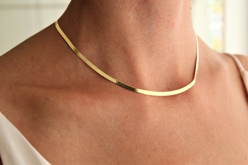 Genuine 18K Yellow Gold Filled Tarnish-Resist 16″ 5 mm Flat Snake Chain Necklace