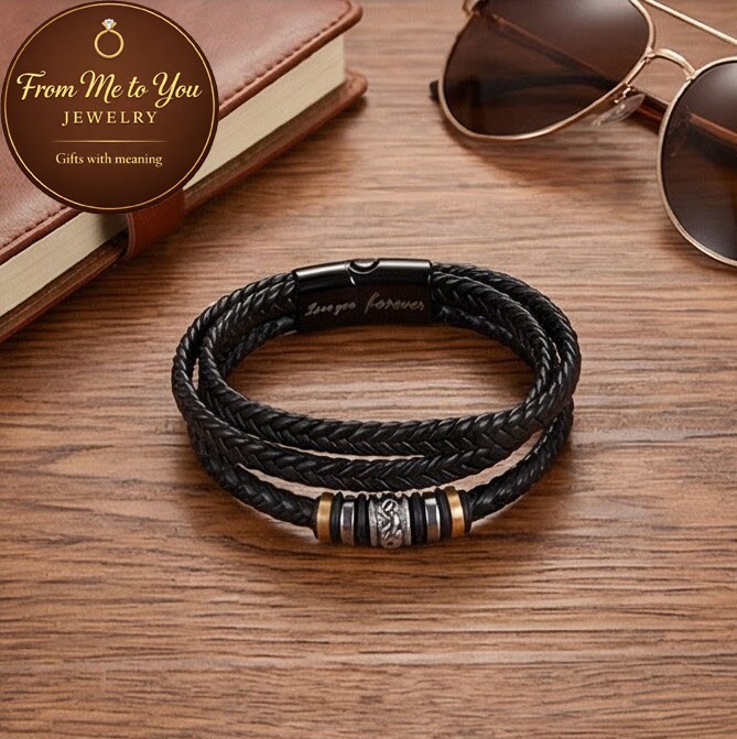 To My Grandson Leather Bracelet For Birthday Christmas Graduation Love You Gift