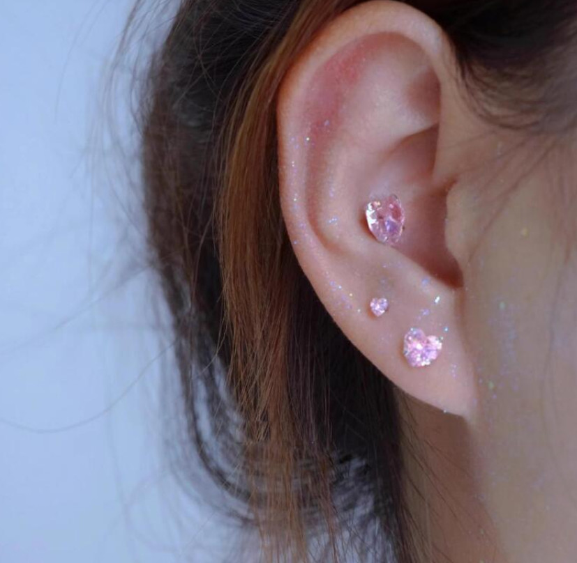 3/4/5/6mm Sterling silver stud post earrings Heart Pink CZ prong setting Gift H2