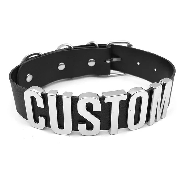 Kink Party Personalized Name Collar Necklace PU Leather Choker BDSM Accessory S2
