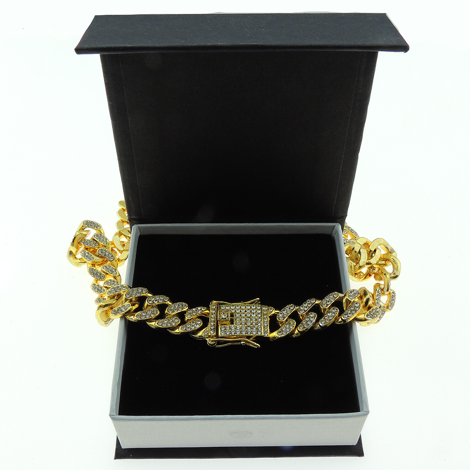 Gold Cuban Link Chain Necklace Iced Out Hip Hop Men Women Ginger Lyne Collection