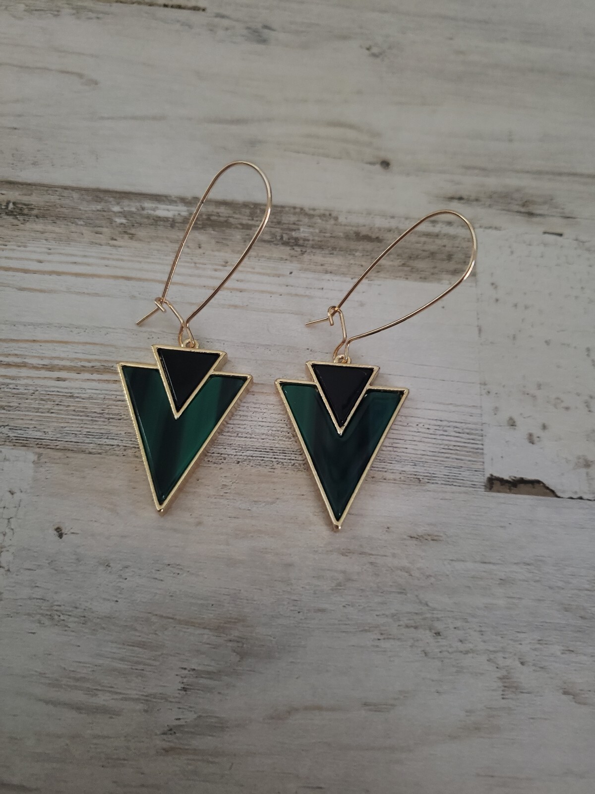 Triangle earrings teal green black modern jewelry gift cool goth gold style love
