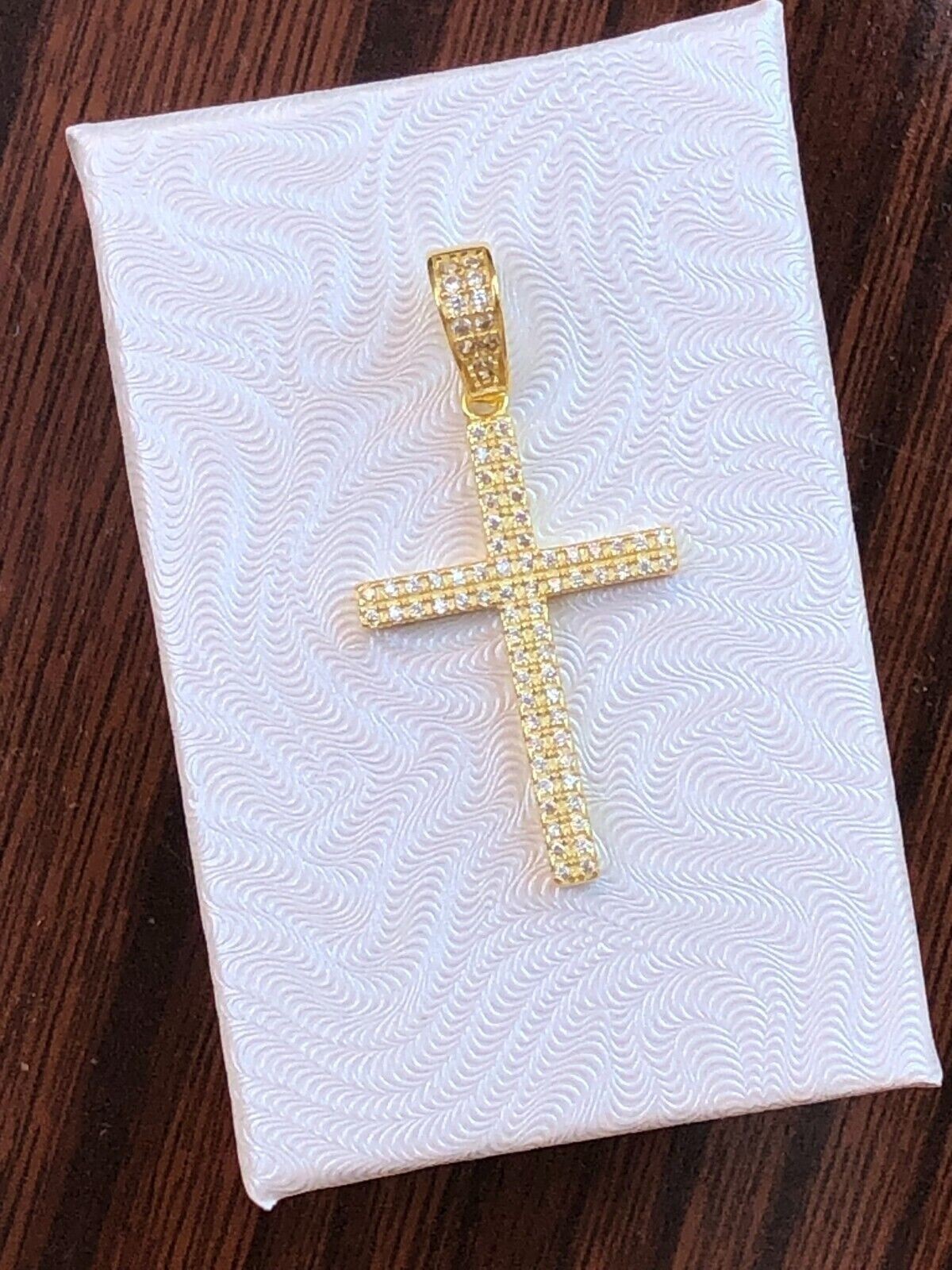 925 Sterling Silver CZ Cross Pendant Gold for Men 29mm(1.14″)/39mm(1.54″) x2.9mm