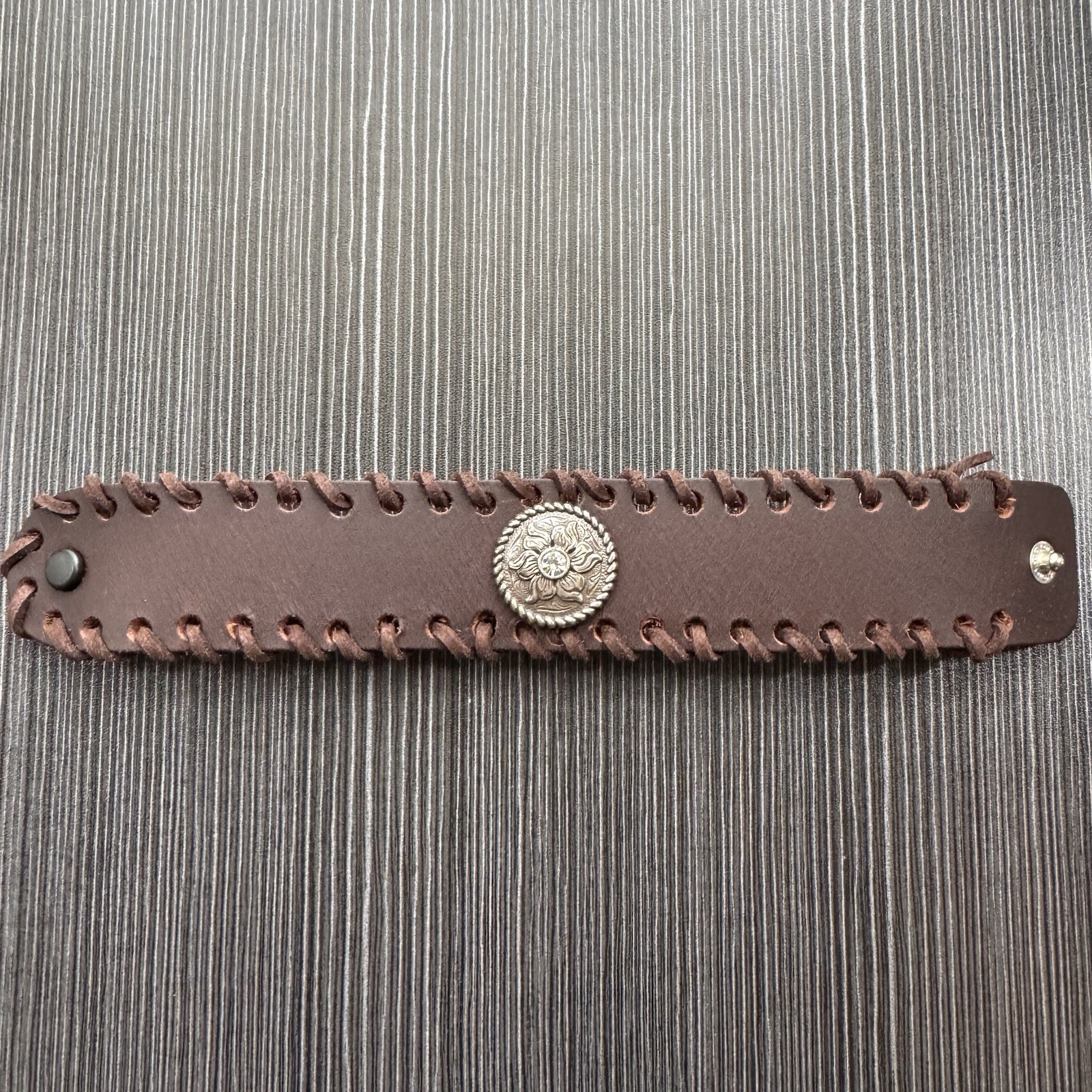 Lot of 2 Vegan Leather Cuff Bracelets Dark and Light Brown Snap Closure Boho