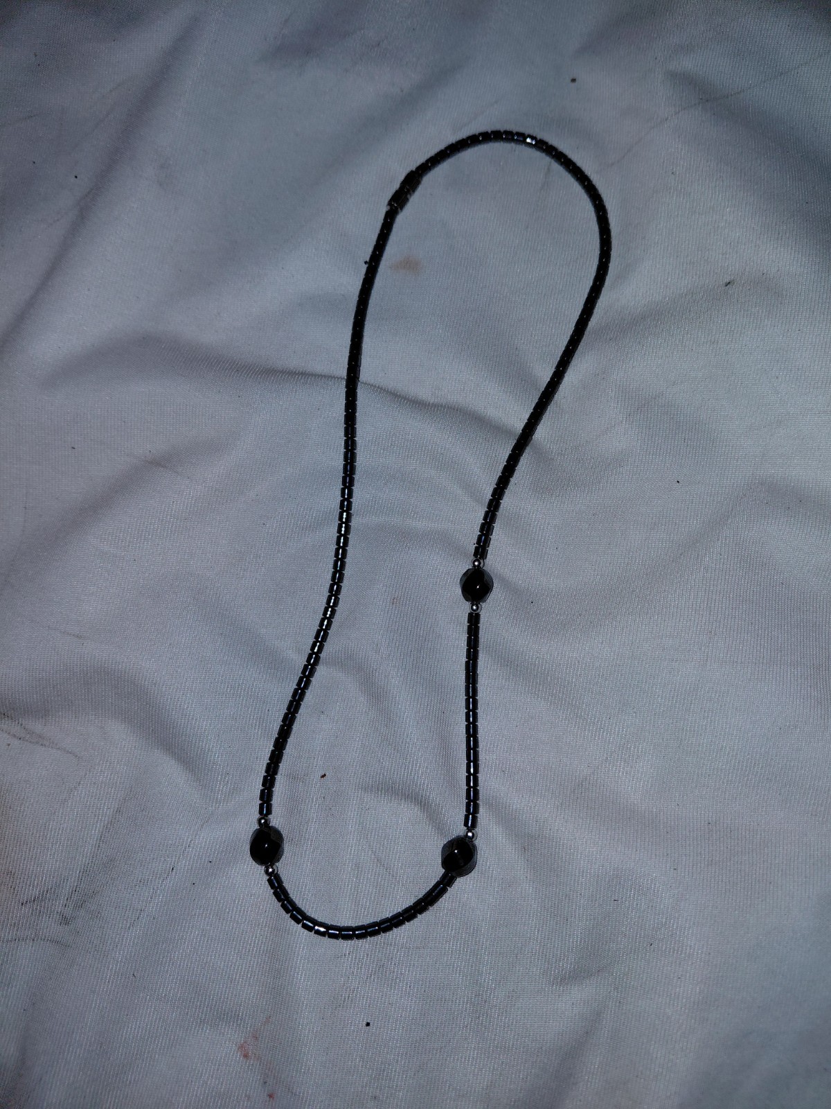 Black Hematite Beaded Necklace Barrel Clasp