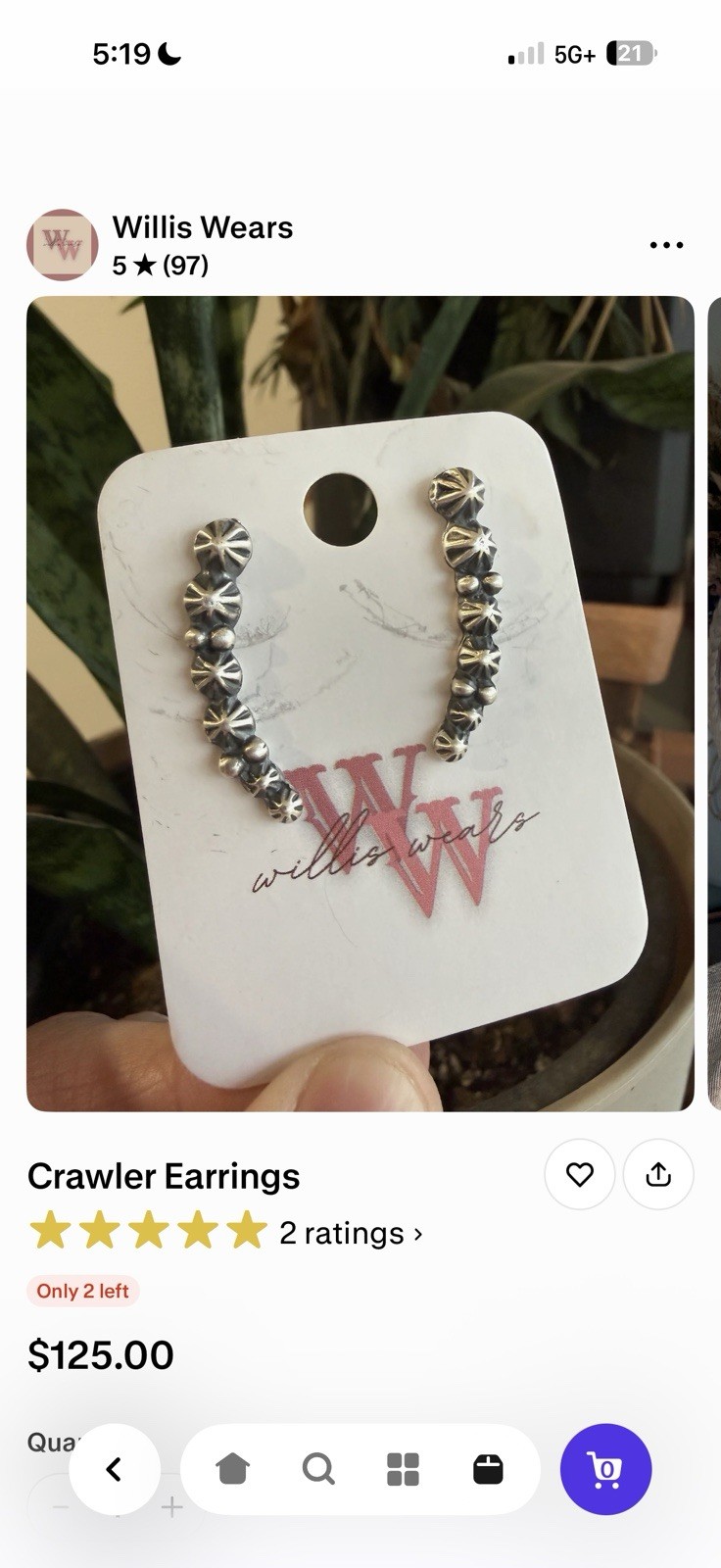 Willis Wears Sterling Textured Climber Earrings, Stamped & Signed.