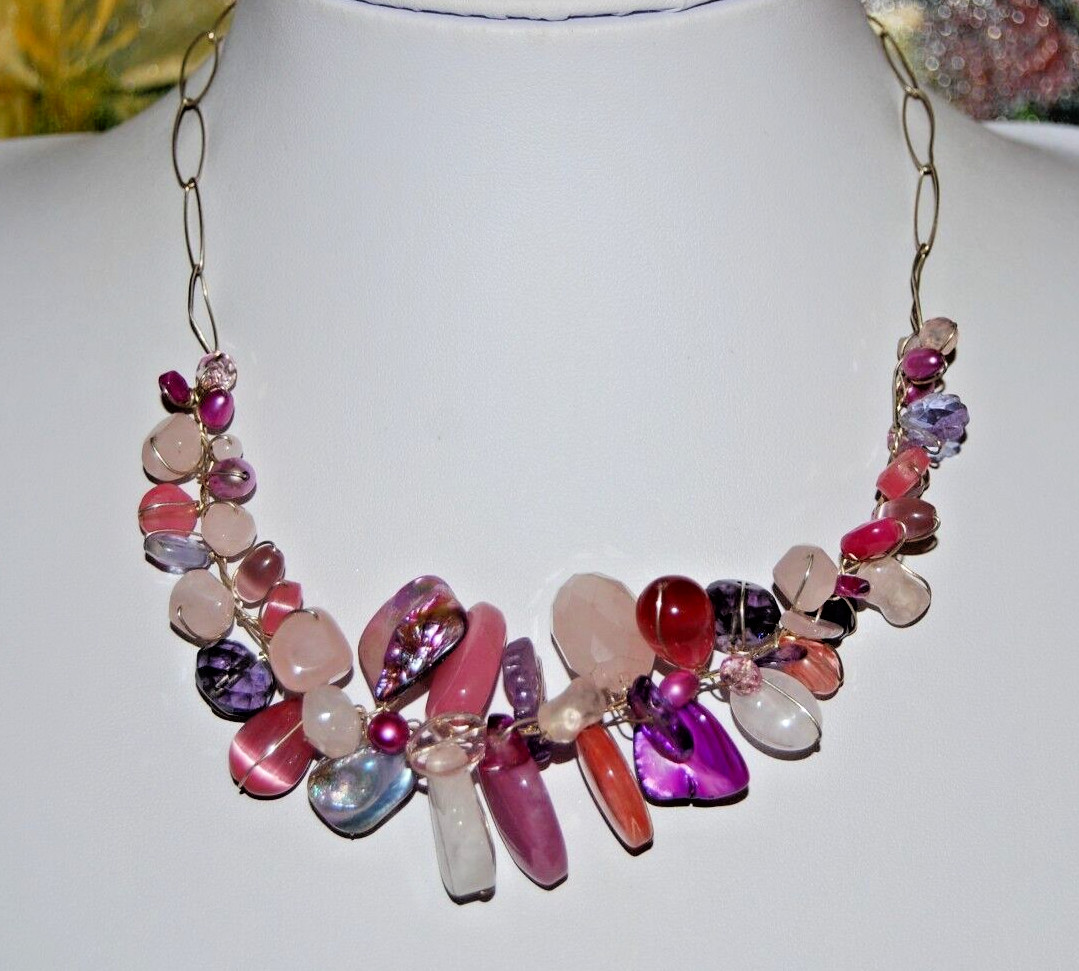 WONDERFUL ABRA BOLD RUNWAY COUTURE NATURAL STONES ON WIRE DESIGNER NECKLACE