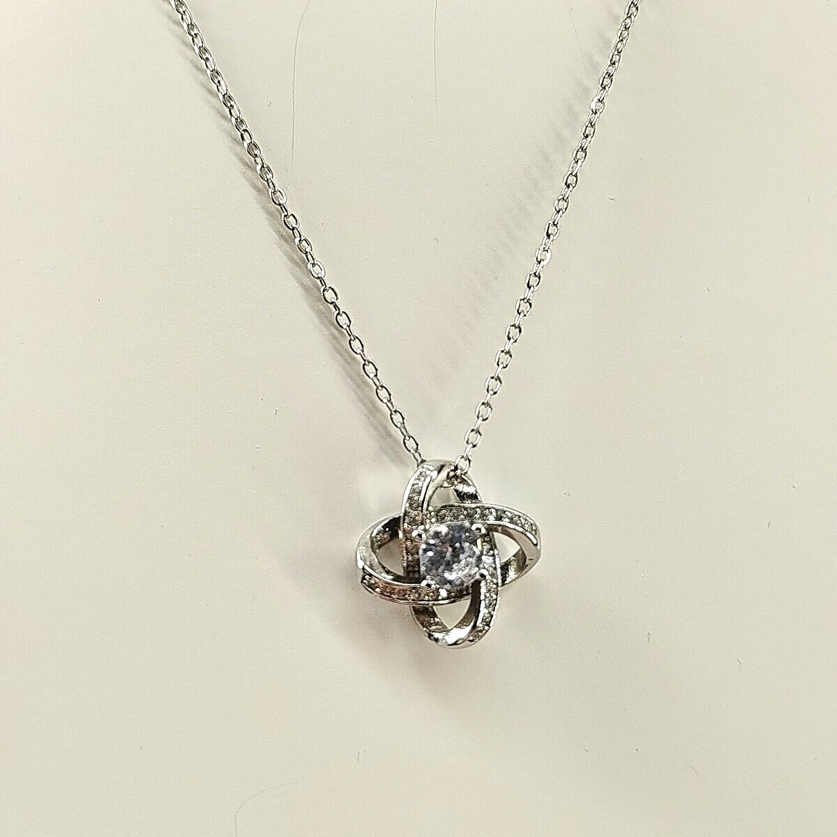GF Anniversary Gift Promise Pendant Necklace Love Knot Stainless Steel 19.5″