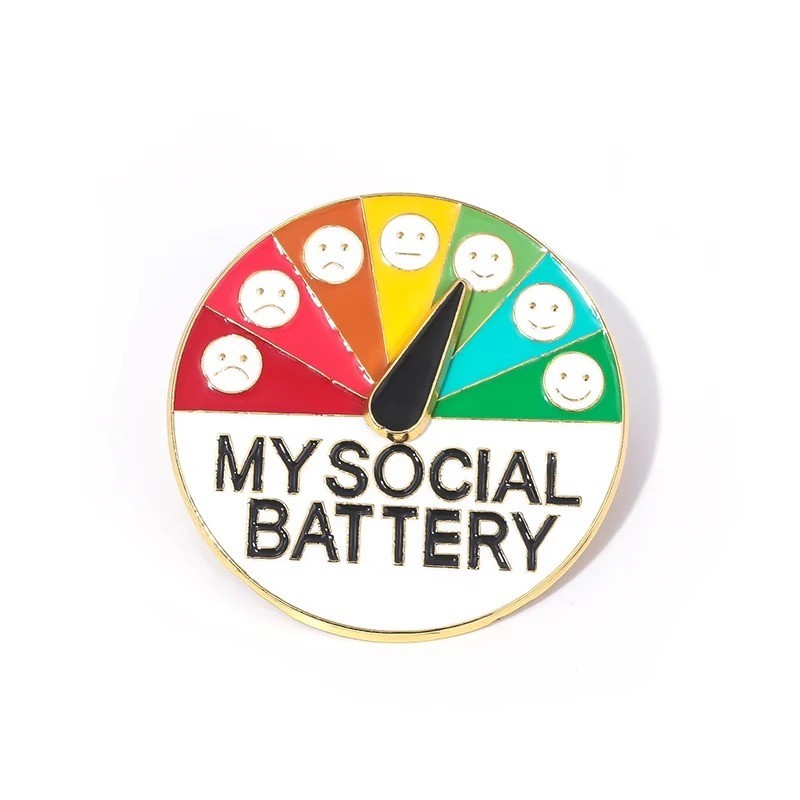 Funny Social Battery Slider Pin – 7-Mood Expression Badge, Cute Interactive Pin